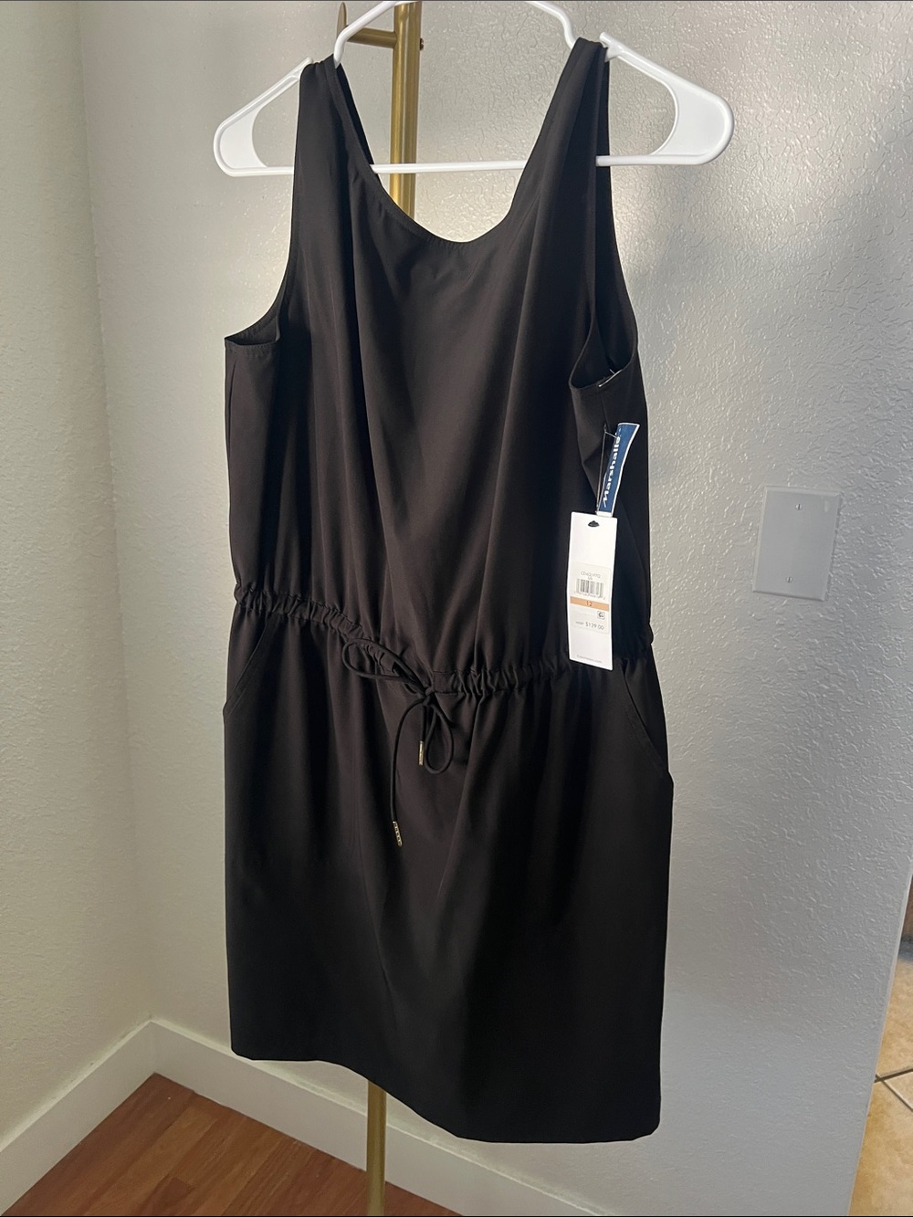 Calvin Klein Black Sleeveless Drawstring Waist Midi Dress